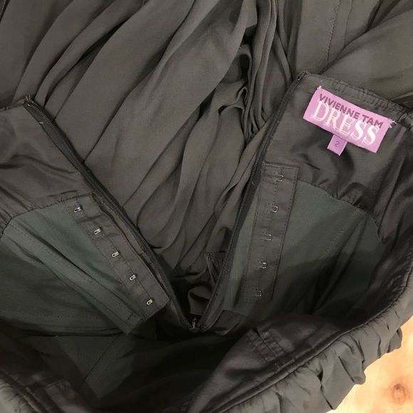 VIVIANNE TAM DRESS 100% SILK GREY GRAY LAYERED BABYDOLL SWEETHEART NECKLINE EUC - Picture 5 of 15